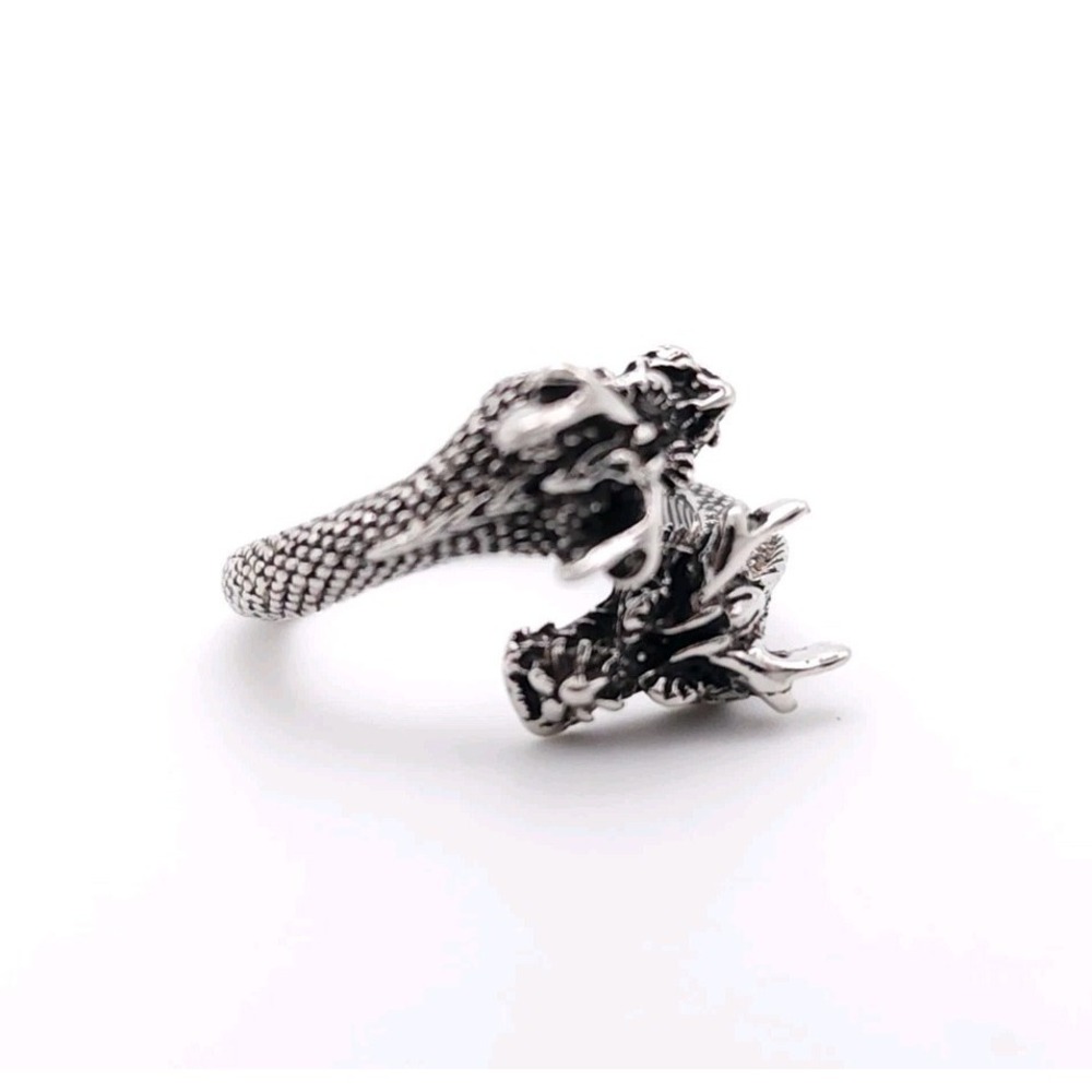 Dueling Dragon Head Ring Silver Plated Adjustable Fantasy Gothic Jewelry - Picture 5 of 9